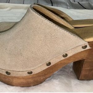 Anthropologie Tan Suede Clogs